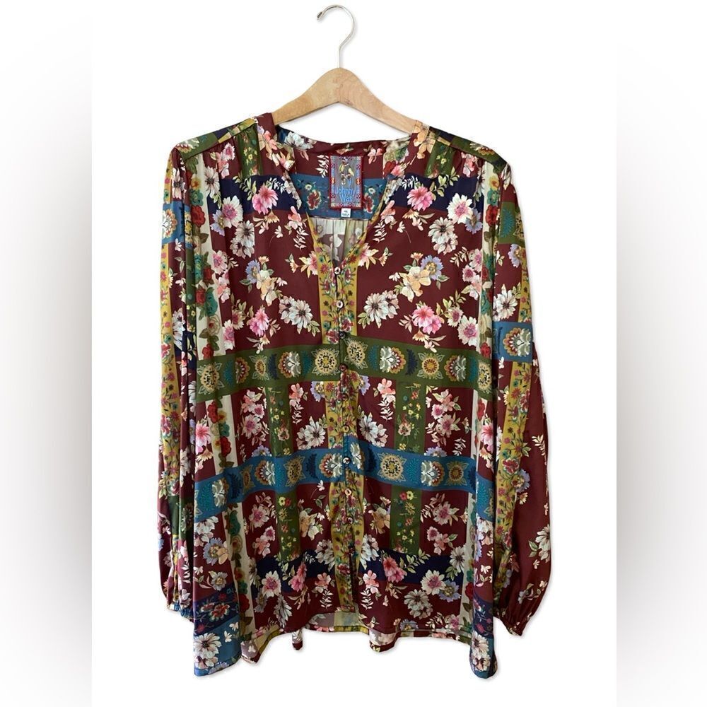 Johnny Was Laurie Milan Blouse print silk vintage boho plus size peasant Sz XXL - Picture 11 of 16